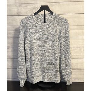 Nine West Women Chenille Popcorn Knit Sweater Size L Blue White Lightweight